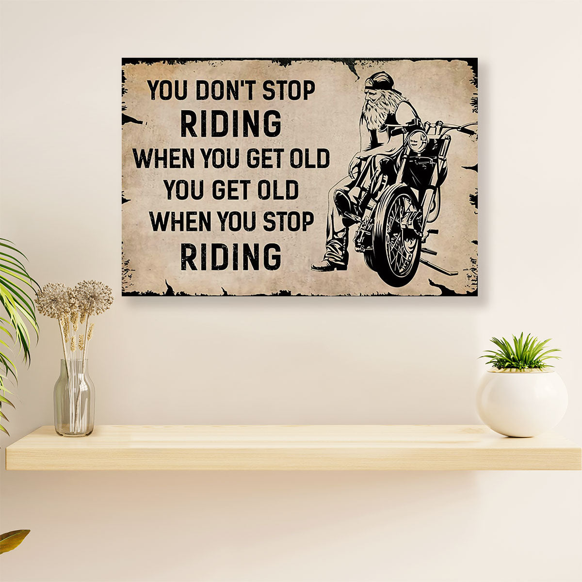 Metal Motorcycle Poster Wall Art Prints | Get Old When Stop | Home Decor Gift for Biker