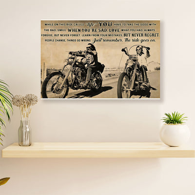 Metal Motorcycle Poster Wall Art Prints | Ride Goes On | Home Decor Gift for Biker