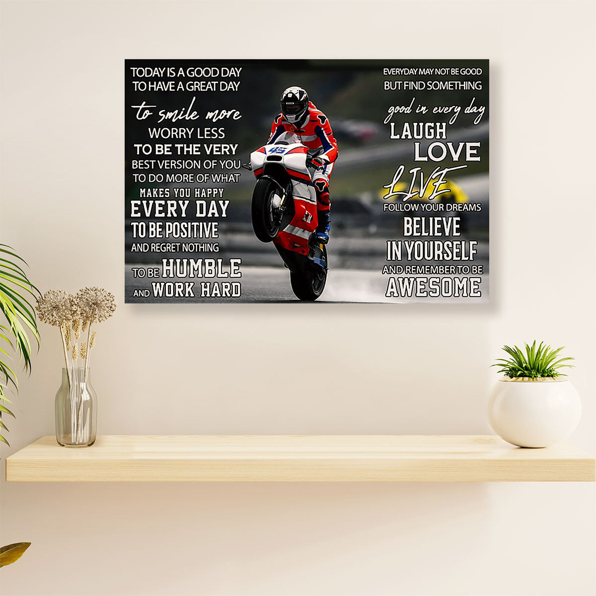 Metal Motorcycle Poster Wall Art Prints | Laugh Love Live | Home Decor Gift for Biker