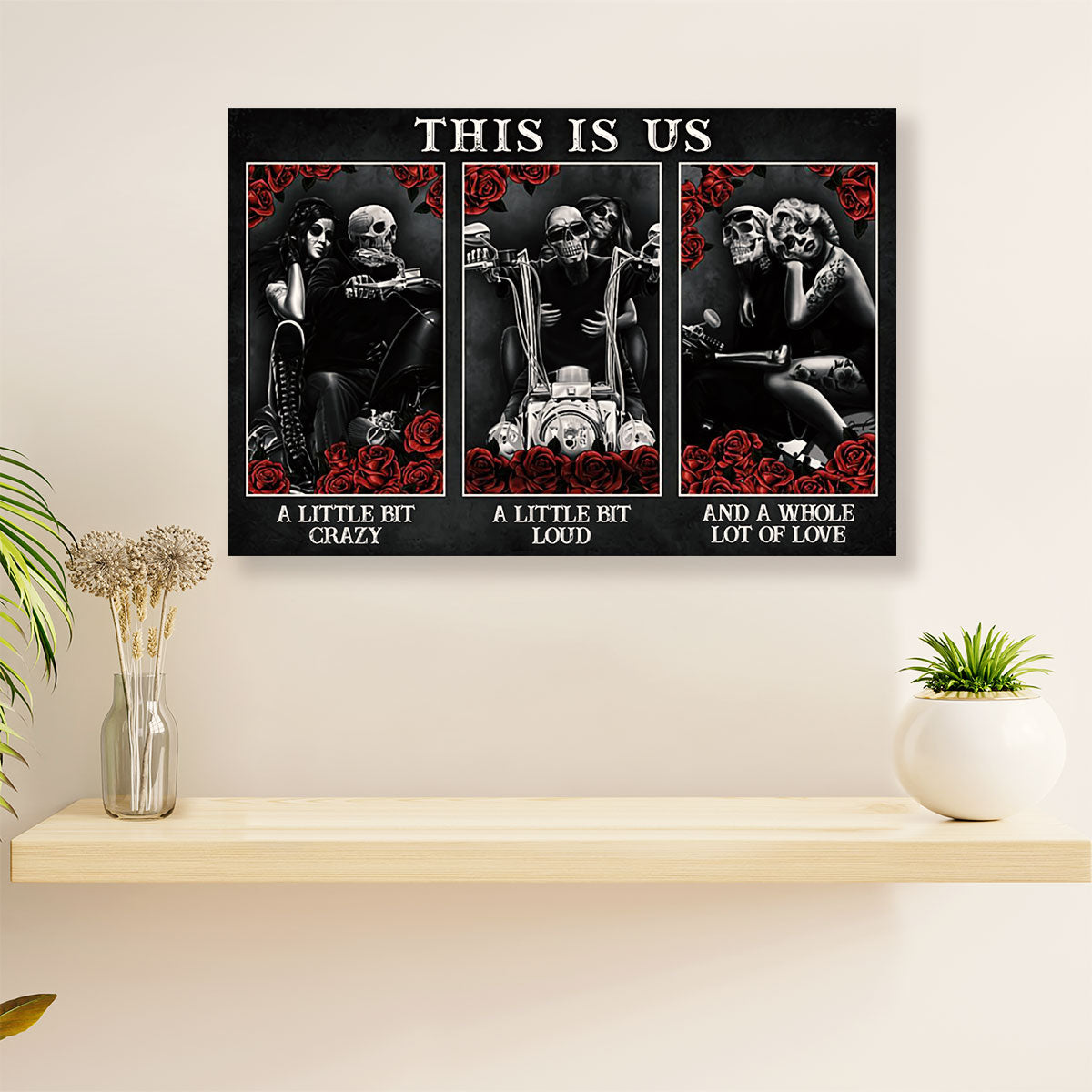 Metal Motorcycle Poster Wall Art Prints | Skull Boy & Girlfriend | Home Decor Gift for Biker