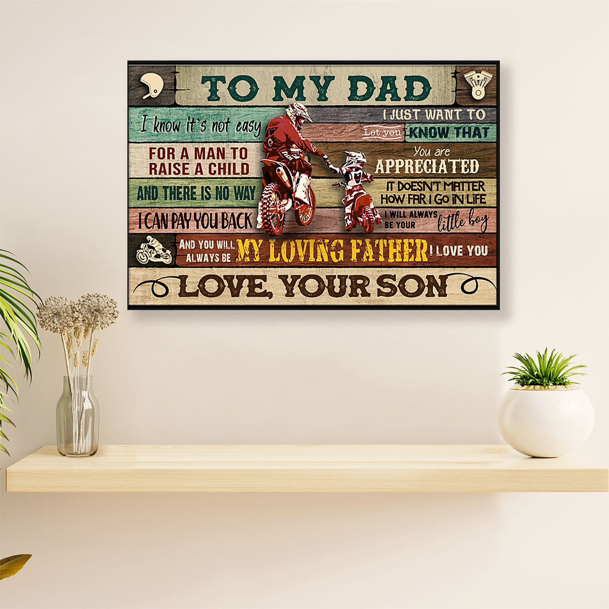 Metal Motorcycle Poster Wall Art Prints | Son Biker to Dad | Home Decor Gift for Biker