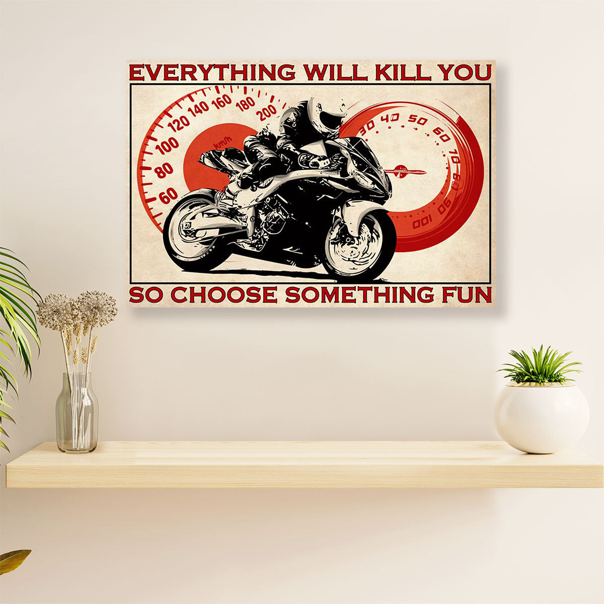 Metal Motorcycle Poster Wall Art Prints | Choose Something Fun | Home Decor Gift for Biker