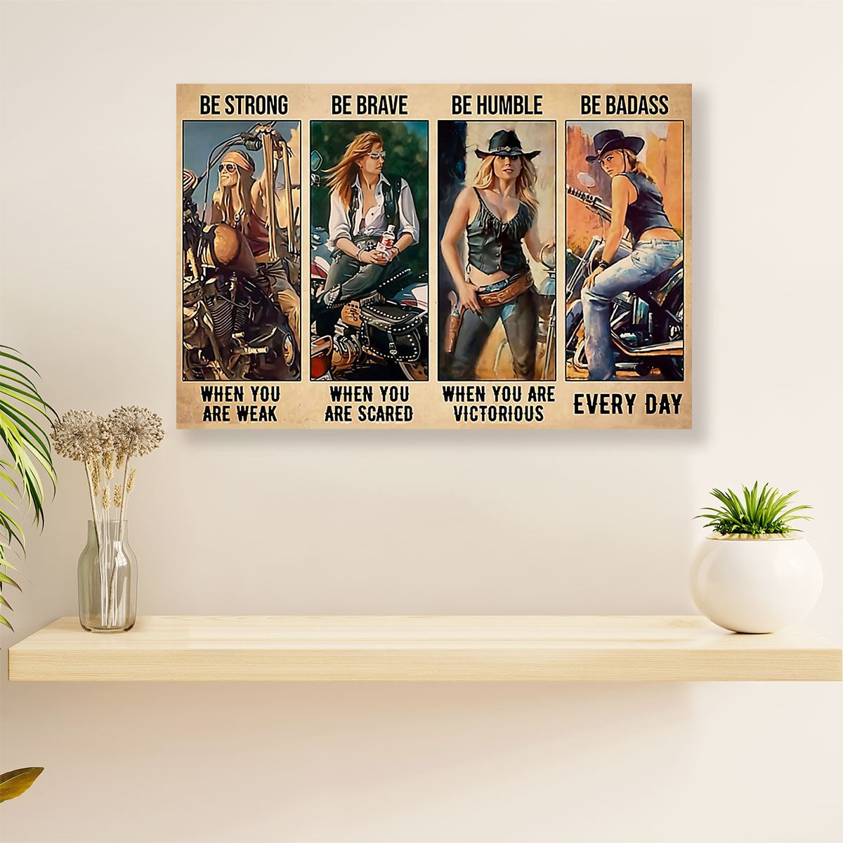 Metal Motorcycle Poster Wall Art Prints | Strong Brave Girl Rider | Home Decor Gift for Biker