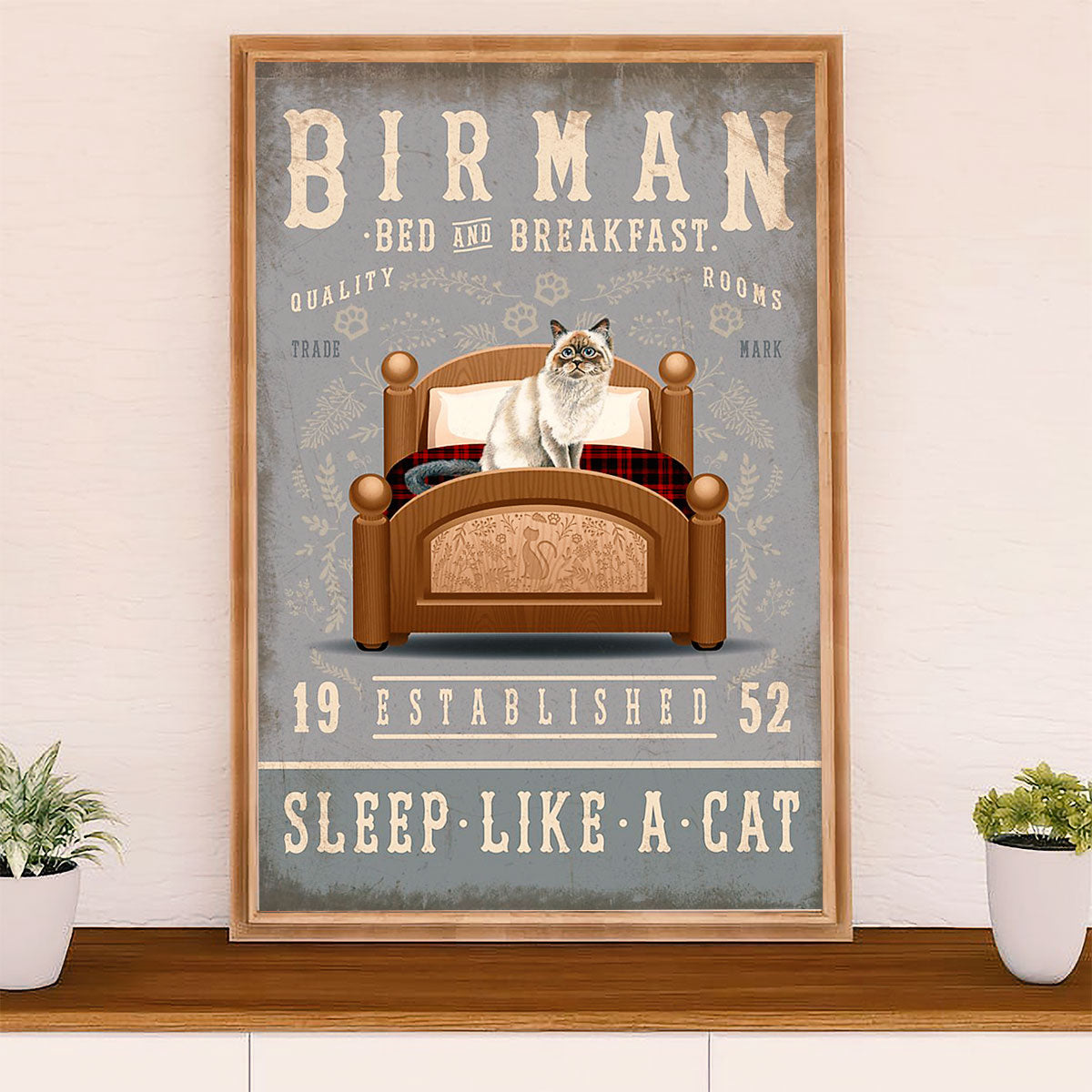 Funny Cute Cat Poster Wall Art Prints | Birman in Bed | Home Decor Gift for Cat Lover