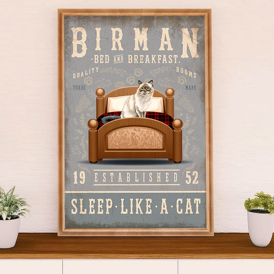 Funny Cute Cat Poster Wall Art Prints | Birman in Bed | Home Decor Gift for Cat Lover