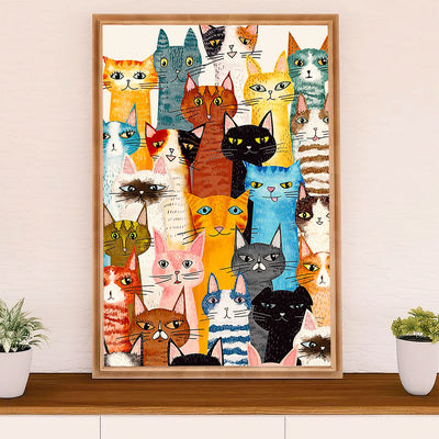 Funny Cute Cat Poster Wall Art Prints | Colorful Multi Cat | Home Decor Gift for Cat Lover