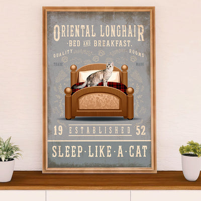 Funny Cute Cat Poster Wall Art Prints | Oriental Longhair in Bed | Home Decor Gift for Cat Lover