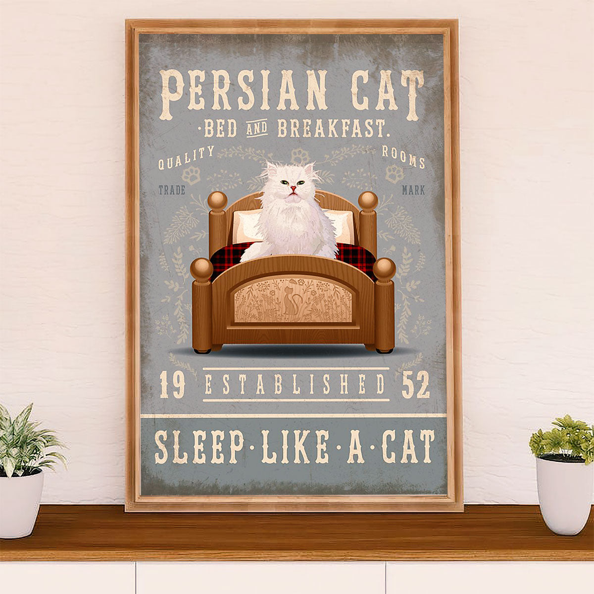 Funny Cute Cat Poster Wall Art Prints | Persian Cat in Bed | Home Decor Gift for Cat Lover
