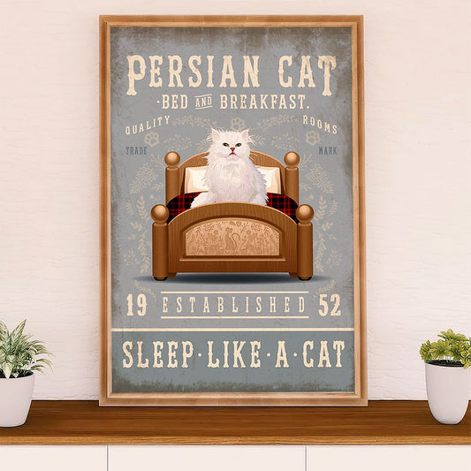 Funny Cute Cat Poster Wall Art Prints | Persian Cat in Bed | Home Decor Gift for Cat Lover