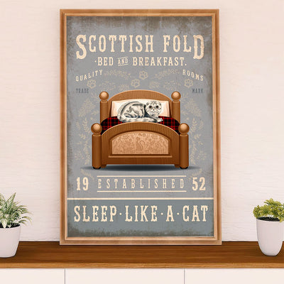 Funny Cute Cat Poster Wall Art Prints | Scotish Fold in Bed | Home Decor Gift for Cat Lover