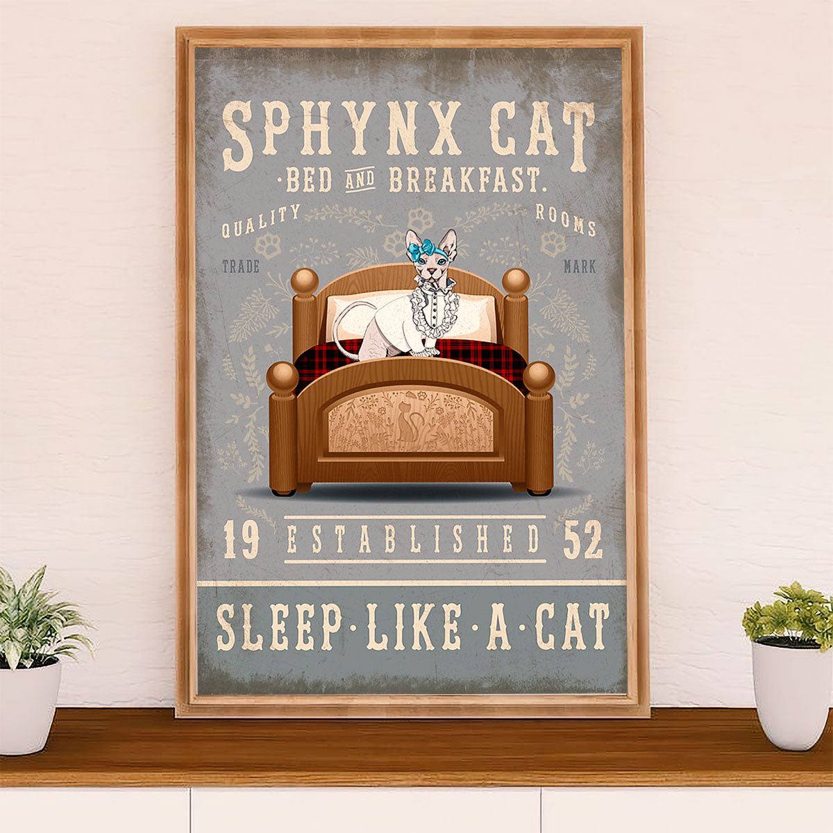Funny Cute Cat Poster Wall Art Prints | Sphynx Cat in Bed | Home Decor Gift for Cat Lover
