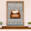 Funny Cute Cat Poster Wall Art Prints | Turkish Angora in Bed | Home Decor Gift for Cat Lover