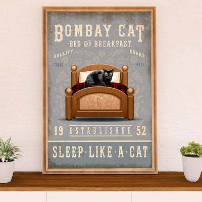 Funny Cute Cat Poster Wall Art Prints | Bombay Cat in Bed | Home Decor Gift for Cat Lover