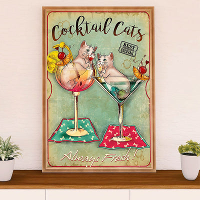 Funny Cute Cat Poster Wall Art Prints | Cocktail Cats | Home Decor Gift for Cat Lover