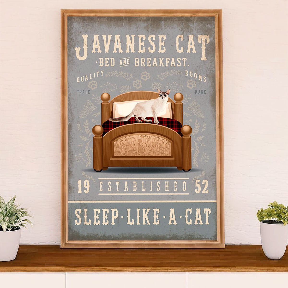 Funny Cute Cat Poster Wall Art Prints | Javanese Cat in Bed | Home Decor Gift for Cat Lover