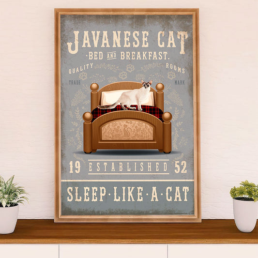 Funny Cute Cat Poster Wall Art Prints | Javanese Cat in Bed | Home Decor Gift for Cat Lover