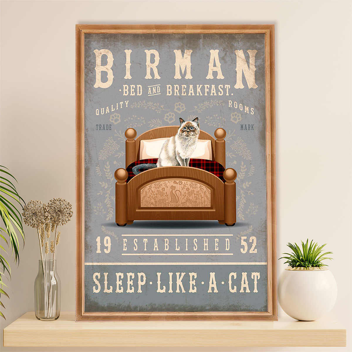 Funny Cute Cat Poster Wall Art Prints | Birman in Bed | Home Decor Gift for Cat Lover