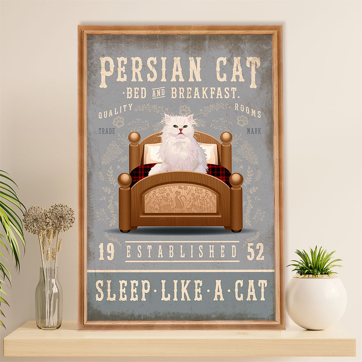 Funny Cute Cat Poster Wall Art Prints | Persian Cat in Bed | Home Decor Gift for Cat Lover