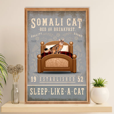 Funny Cute Cat Poster Wall Art Prints | Somali Cat in Bed | Home Decor Gift for Cat Lover