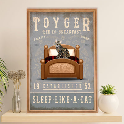 Funny Cute Cat Poster Wall Art Prints | Toyger in Bed | Home Decor Gift for Cat Lover