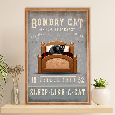 Funny Cute Cat Poster Wall Art Prints | Bombay Cat in Bed | Home Decor Gift for Cat Lover