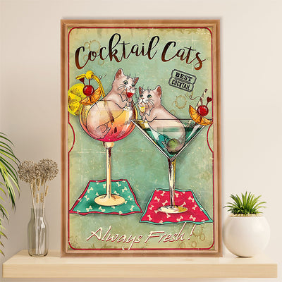 Funny Cute Cat Poster Wall Art Prints | Cocktail Cats | Home Decor Gift for Cat Lover