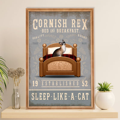 Funny Cute Cat Poster Wall Art Prints | Cornish Rex in Bed | Home Decor Gift for Cat Lover