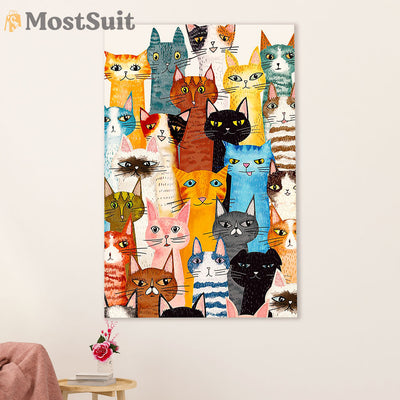 Funny Cute Cat Poster Wall Art Prints | Colorful Multi Cat | Home Decor Gift for Cat Lover