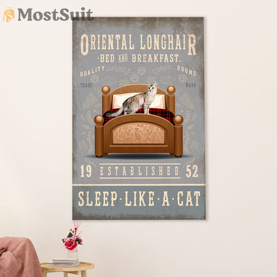 Funny Cute Cat Poster Wall Art Prints | Oriental Longhair in Bed | Home Decor Gift for Cat Lover