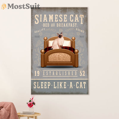 Funny Cute Cat Poster Wall Art Prints | Siamesse Cat in Bed | Home Decor Gift for Cat Lover