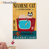 Funny Cute Cat Poster Wall Art Prints | Siamese Cat in Living Room | Home Decor Gift for Cat Lover
