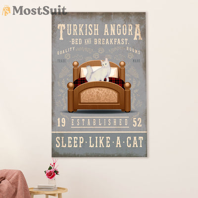Funny Cute Cat Poster Wall Art Prints | Turkish Angora in Bed | Home Decor Gift for Cat Lover