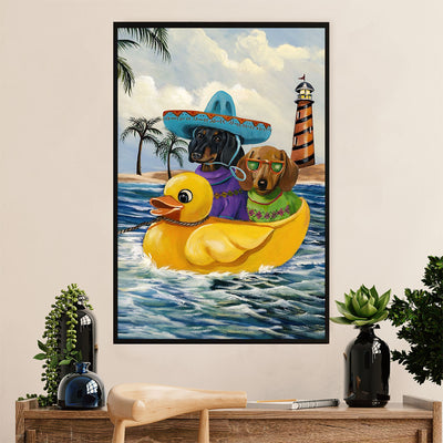 Funny Cute Dachshund Poster Wall Art Print | Summer Beach | Gift for Dachshund Dog Puppies Lover