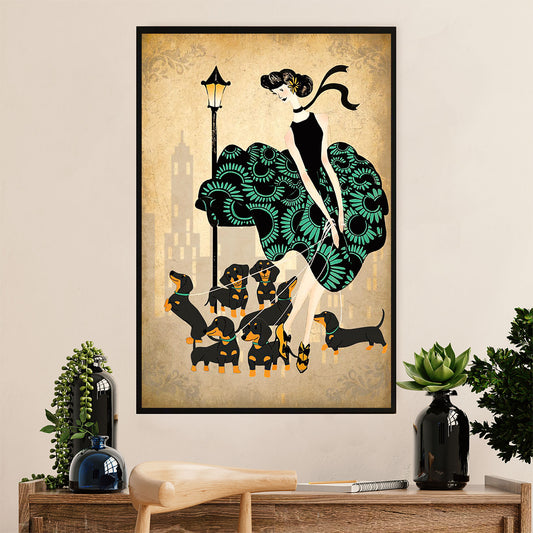 Funny Cute Dachshund Poster Wall Art Print | Lady & Dogs | Gift for Dachshund Dog Puppies Lover