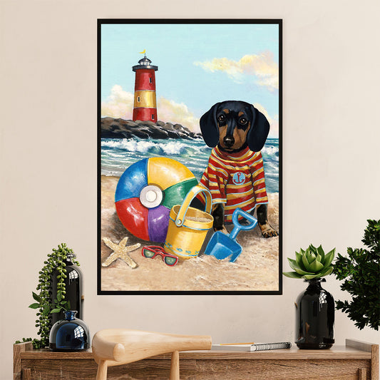 Funny Cute Dachshund Canvas Wall Art Print | Dachshund in Beach | Gift for Dachshund Dog Puppies Lover