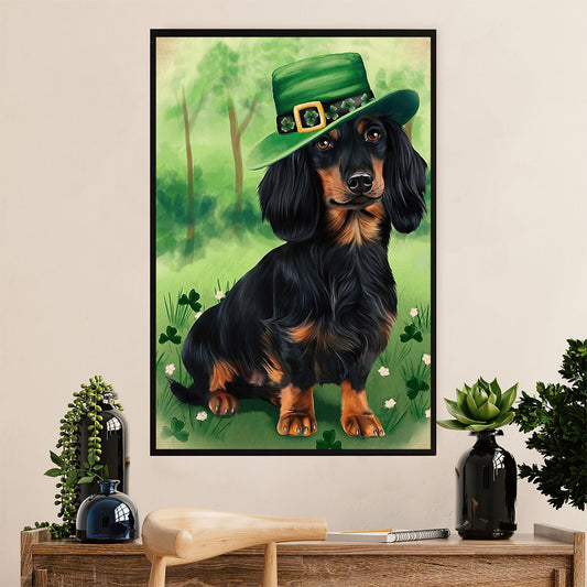 Funny Cute Dachshund Canvas Wall Art Print | St.Patrick's Day | Gift for Dachshund Dog Puppies Lover