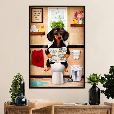 Funny Cute Dachshund Canvas Wall Art Print | Dachshund in Toilet | Gift for Dachshund Dog Puppies Lover