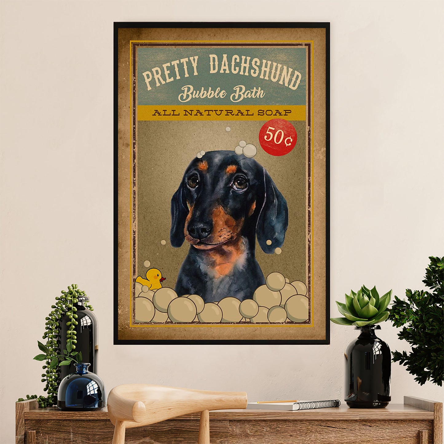 Funny Cute Dachshund Canvas Wall Art Print | Bubble Bath | Gift for Dachshund Dog Puppies Lover