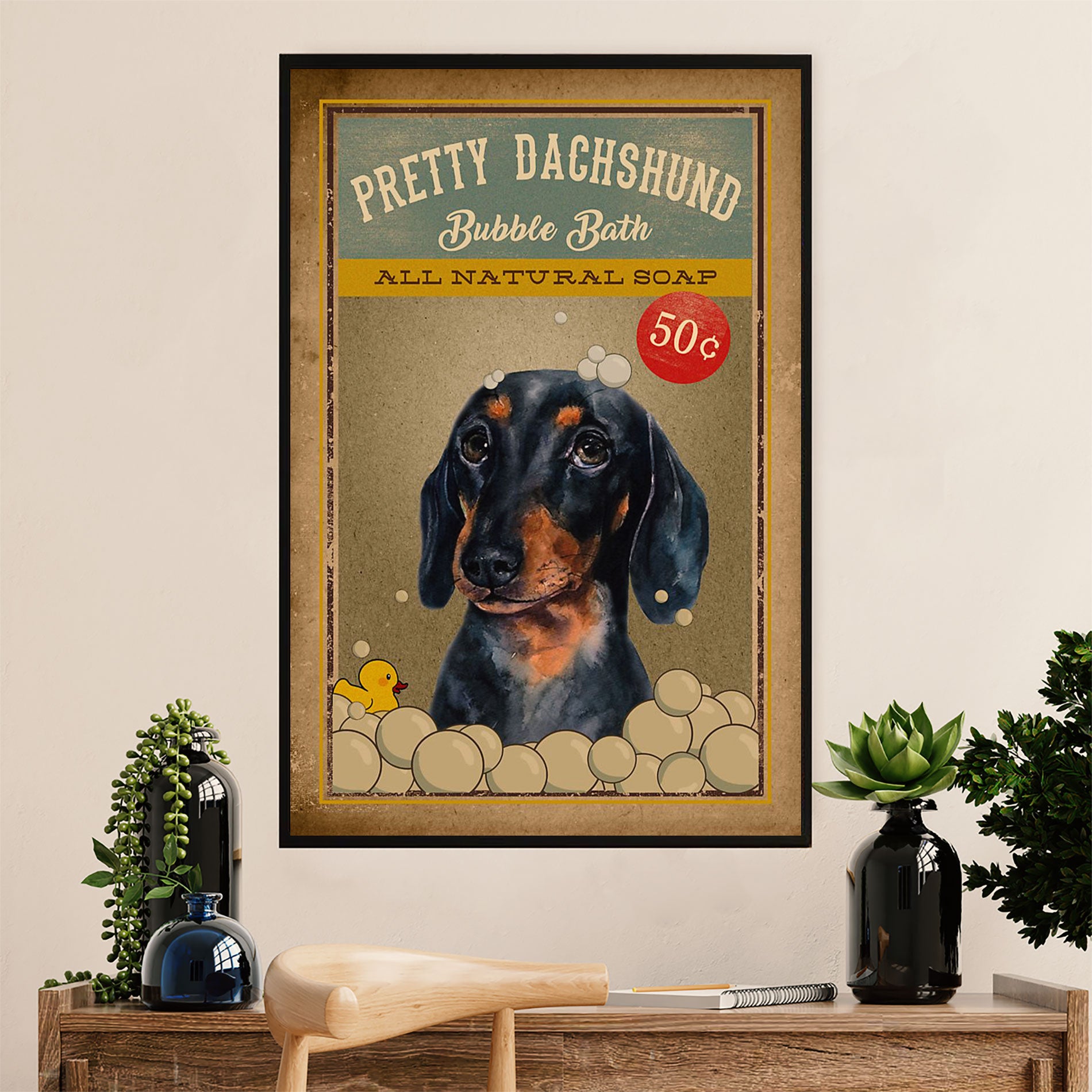 Funny Cute Dachshund Canvas Wall Art Print | Bubble Bath | Gift for Dachshund Dog Puppies Lover
