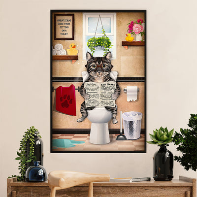 Funny Cute Cat Canvas Wall Art Prints | Cat in Toilet | Home Décor Gift for Cat Lovers