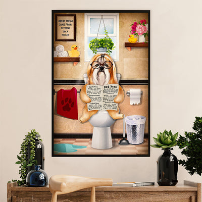 Cute Shih Tzu Canvas Wall Art | Shih Tzu in Toilet | Gift for Shih Tzu Dog Puppies Lover