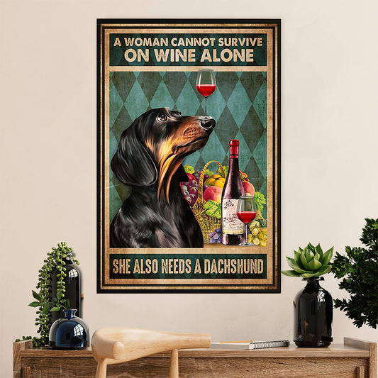 Funny Cute Dachshund Canvas Wall Art Print | Woman Loves Wine & Dachshund | Gift for Dachshund Dog Puppies Lover