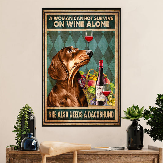 Funny Cute Dachshund Poster Wall Art Print | Woman Loves Wine & Dachshund | Gift for Dachshund Dog Puppies Lover