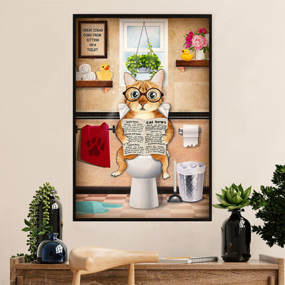 Funny Cute Cat Poster Wall Art Prints | Cat in Toilet | Home Décor Gift for Cat Lovers