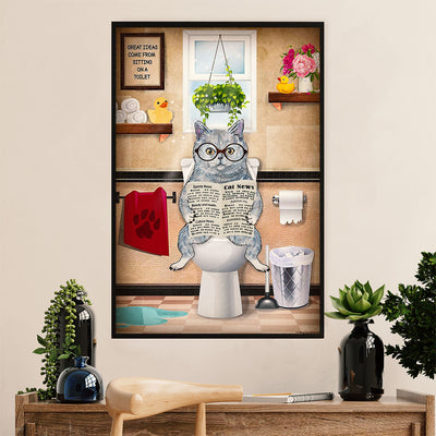 Funny Cute Cat Canvas Wall Art Prints | Cat in Toilet | Home Décor Gift for Cat Lovers