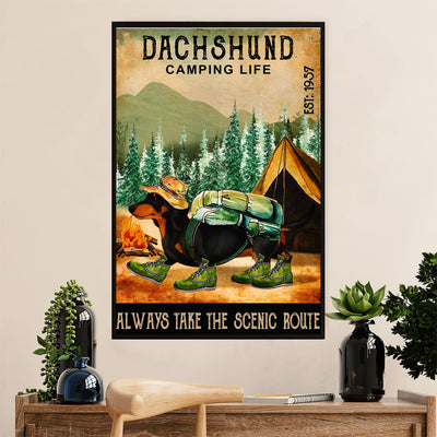 Funny Cute Dachshund Canvas Wall Art Print | Camping life | Gift for Dachshund Dog Puppies Lover