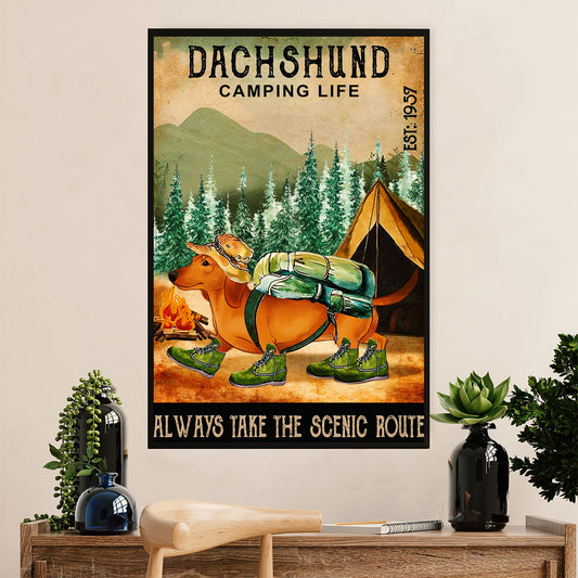 Funny Cute Dachshund Canvas Wall Art Print | Camping life | Gift for Dachshund Dog Puppies Lover