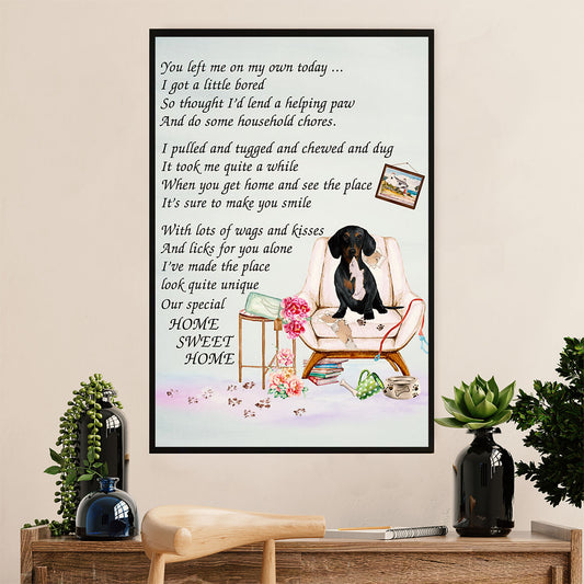 Funny Cute Dachshund Canvas Wall Art Print | Home Sweet Home | Gift for Dachshund Dog Puppies Lover