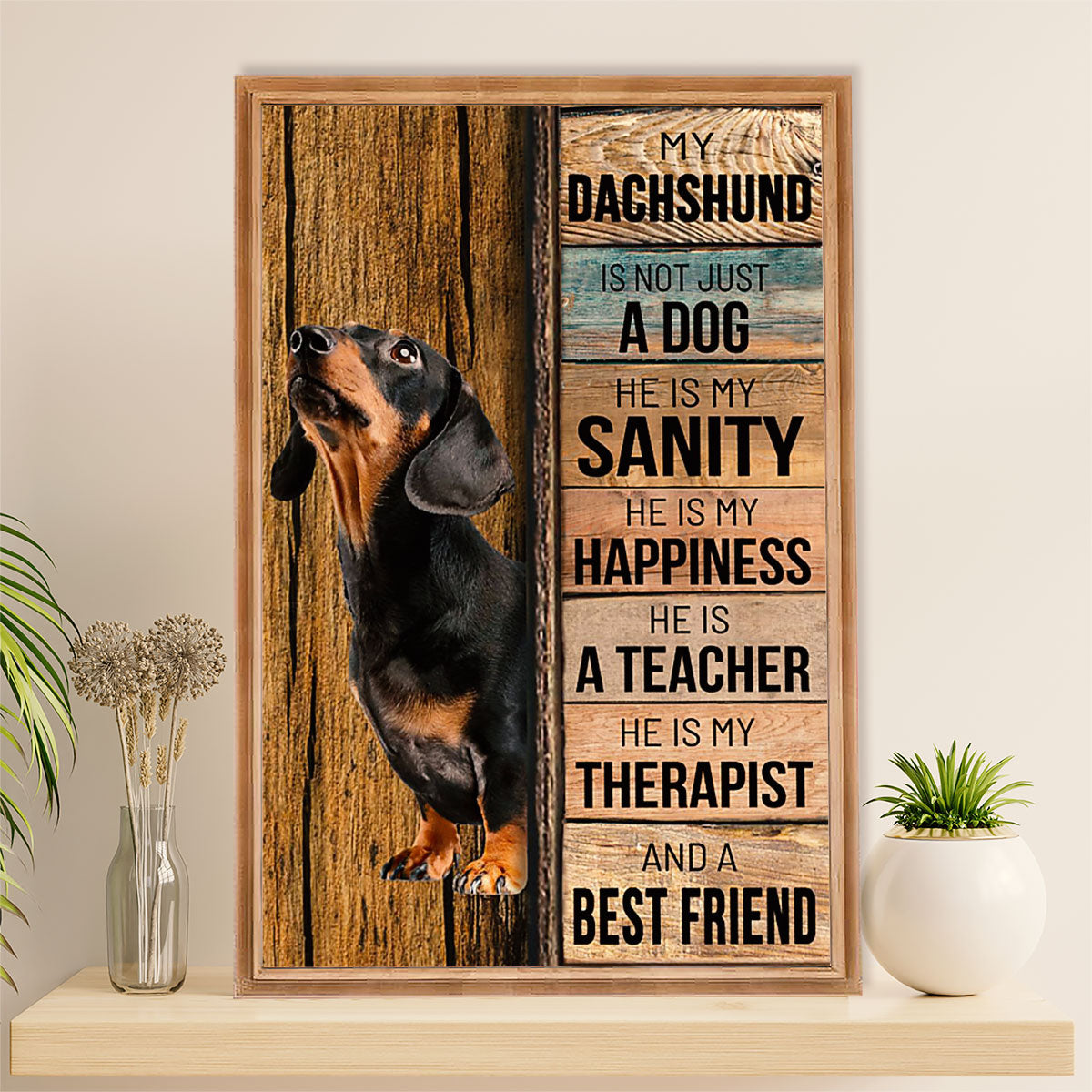 Funny Cute Dachshund Canvas Wall Art Print | Best Friend | Gift for Dachshund Dog Puppies Lover