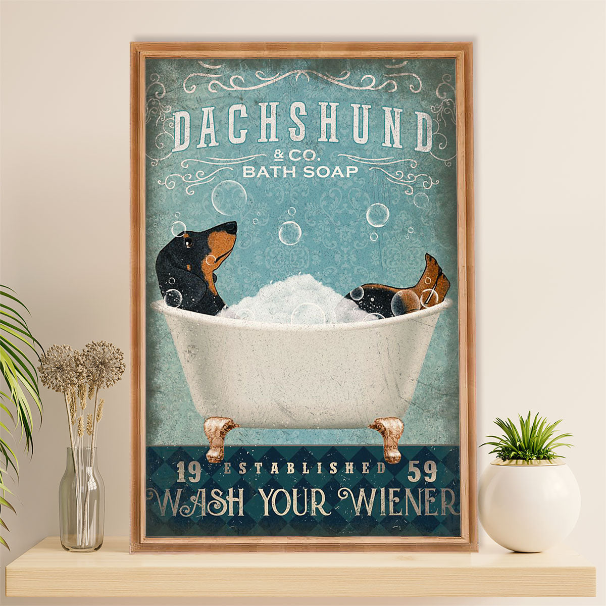 Funny Cute Dachshund Canvas Wall Art Print | Bath Soap | Gift for Dachshund Dog Puppies Lover
